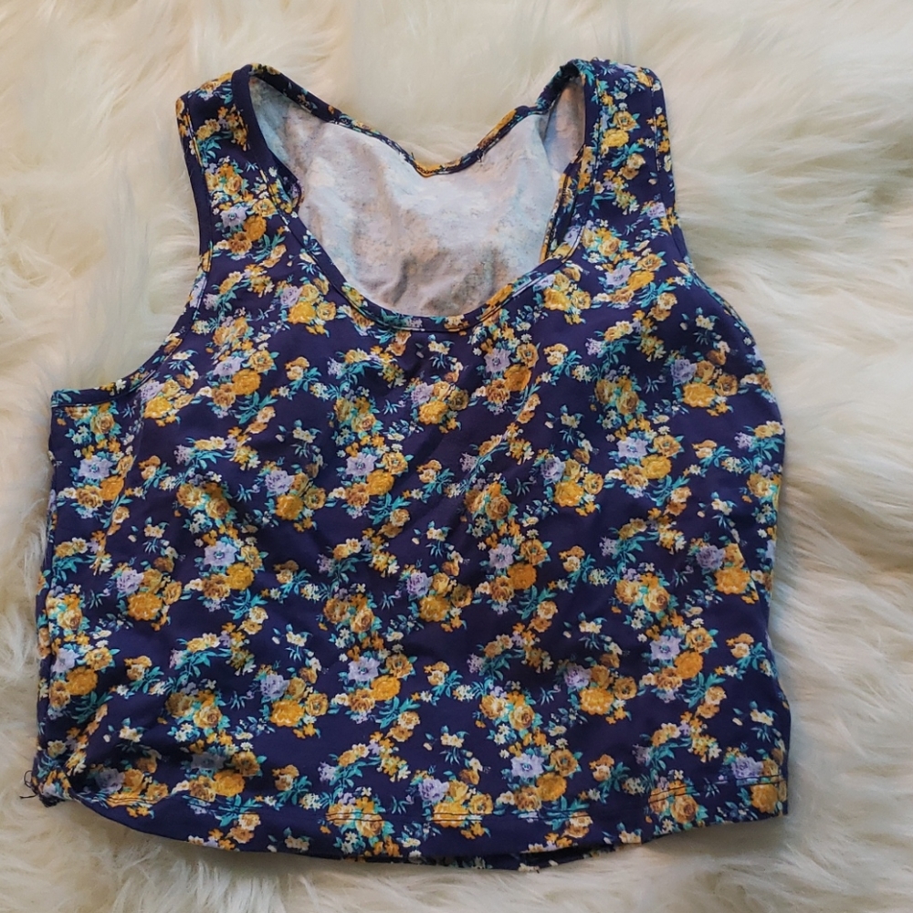 NWT Blue Crop Top with Floral Print
